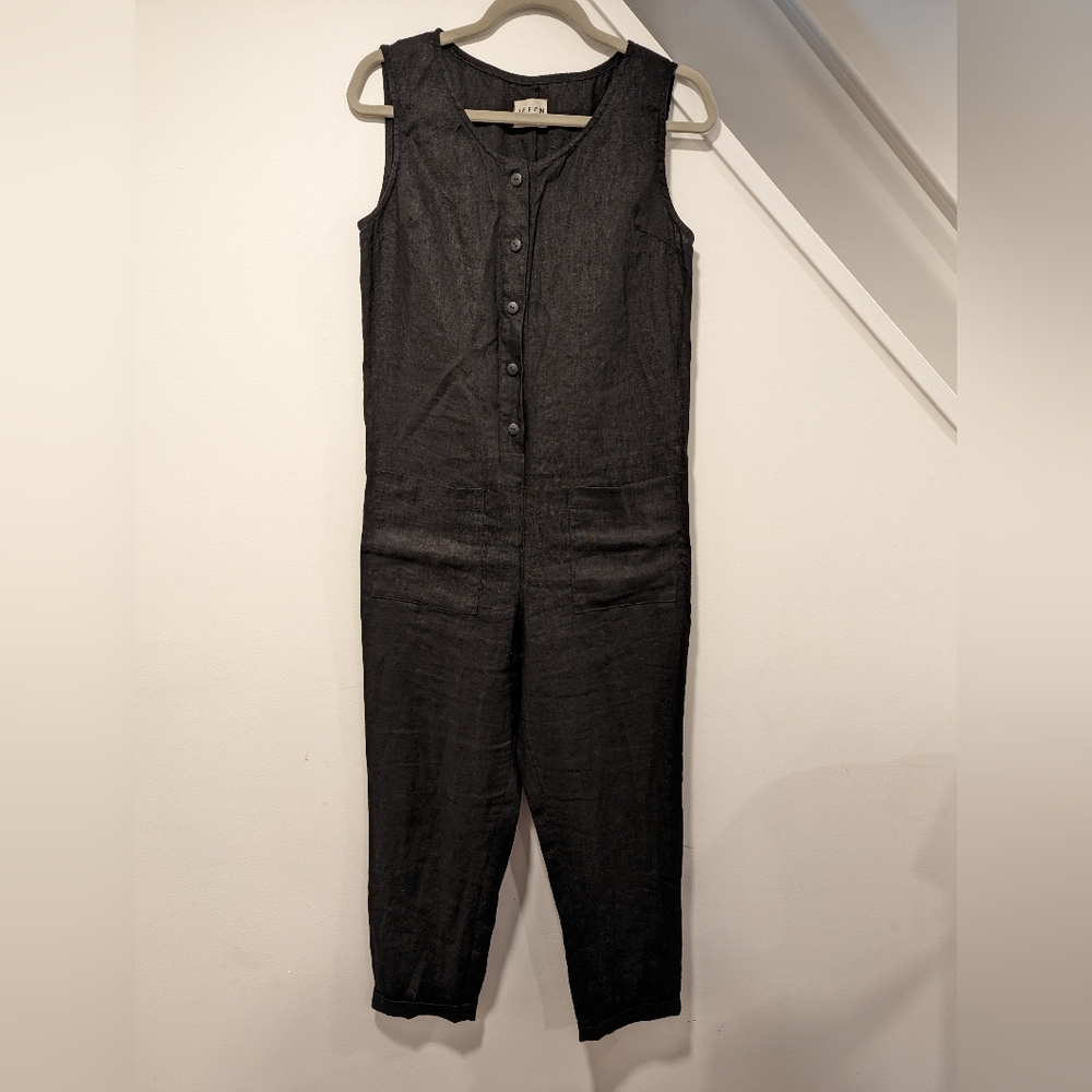 OFFON Black Sleeveless Linen Jumpsuit, S